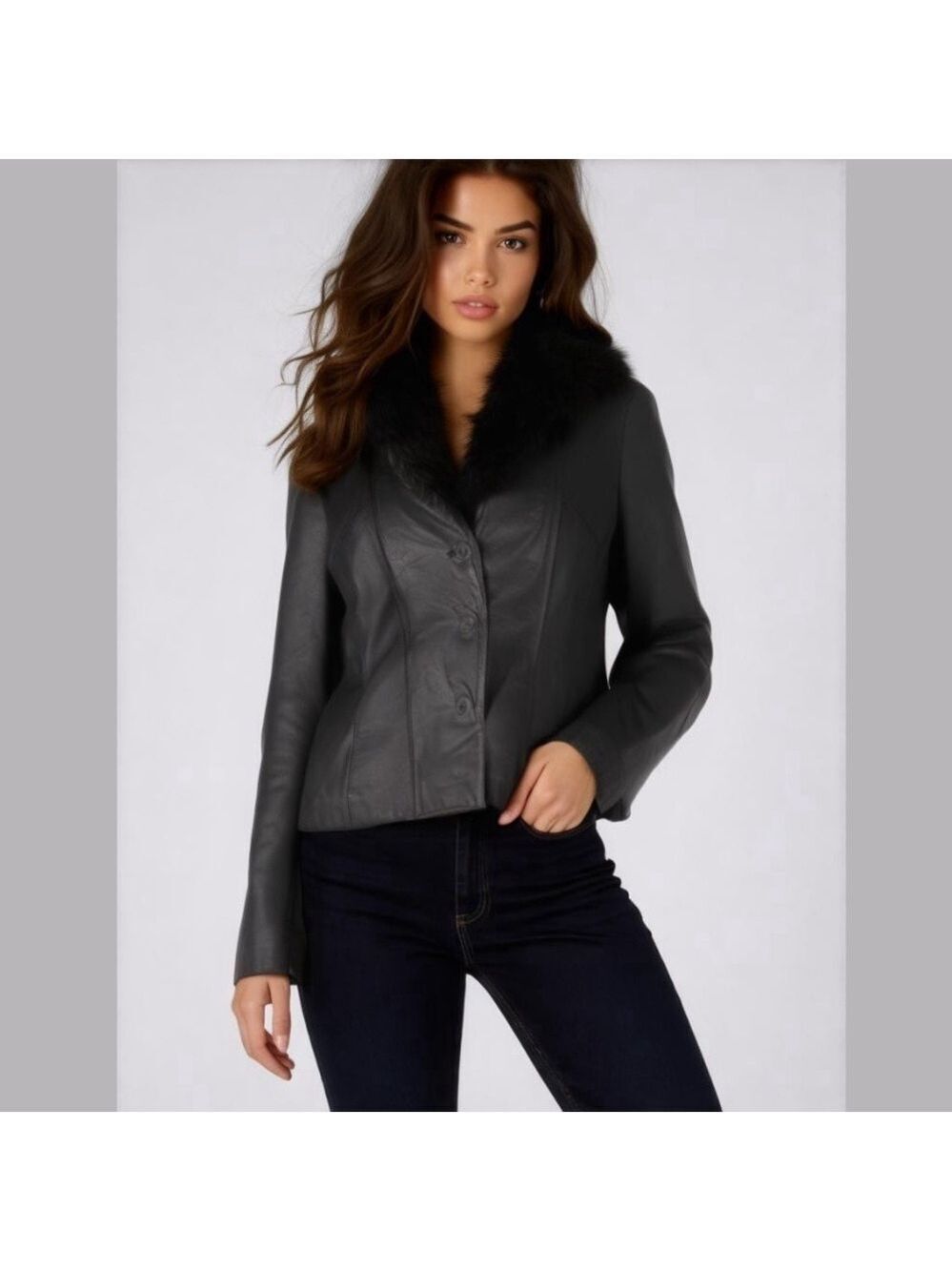 Maxima Wilson’s Leather Faux Fur Jacket Button Up XL Black